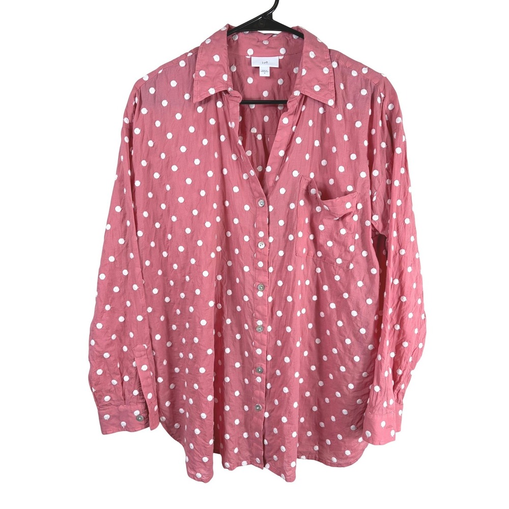 J. Jill Textured Polka Dot‎ Cotton Button Front Blouse Clay Pink Women's Med